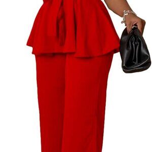 Women's 2 Piece Outfit Set Polyester Spandex Peplum Top Flared Pants Casual Work